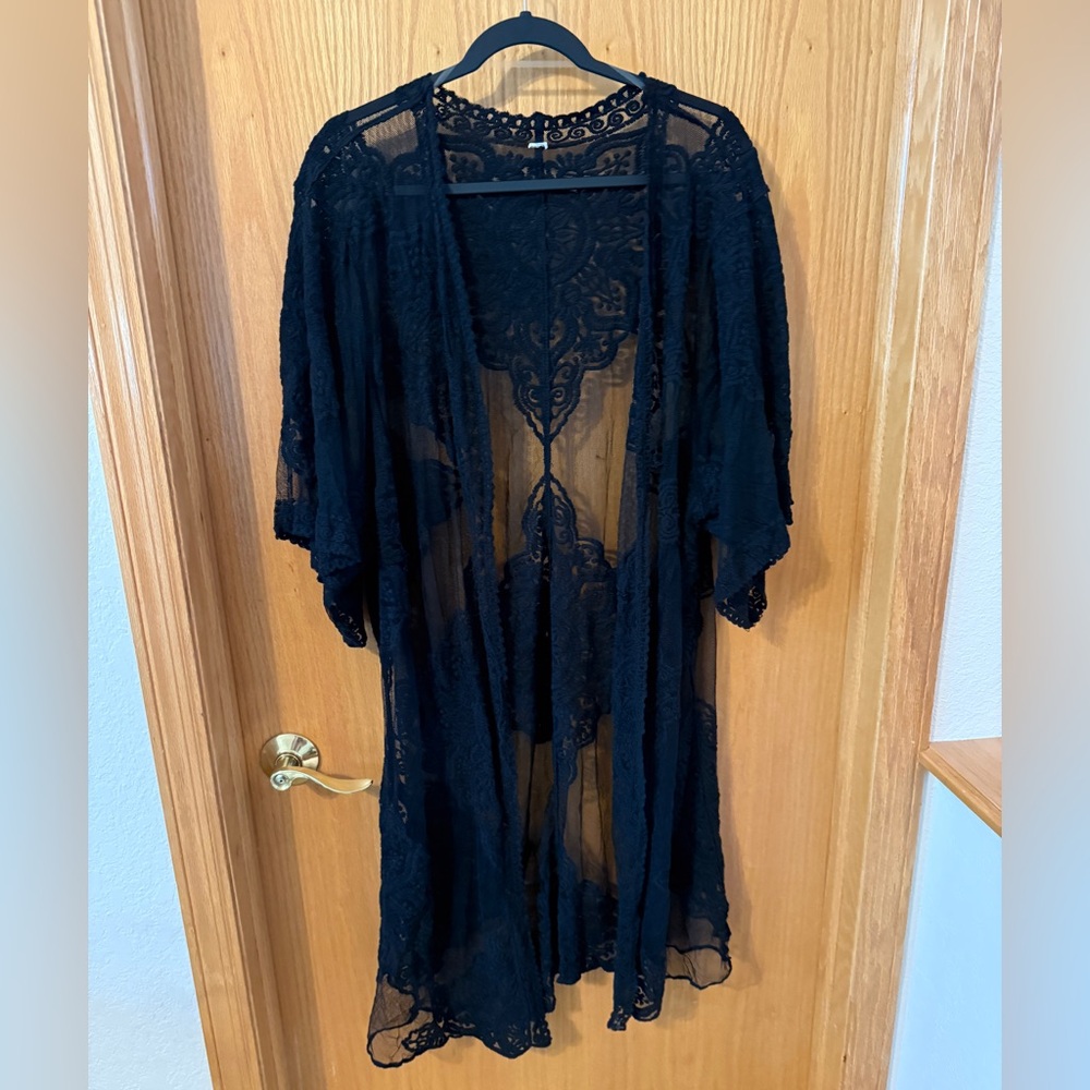 Sheer Lace Kimono Cardigan - Black